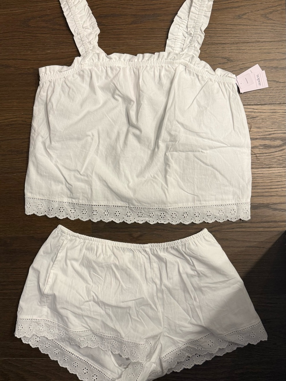 Women's Cotton Blend White Eyelet Tank and Shorts Sleep Set